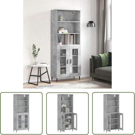 The Living Store Buffet haut Gris béton 69,5x34x180 cm Bois d'ingénierie - Buffet Design Moderne - Meuble De Rangement Gris - Armoire Élégante - Buffet Haut - Mobilier Salon (1/5)