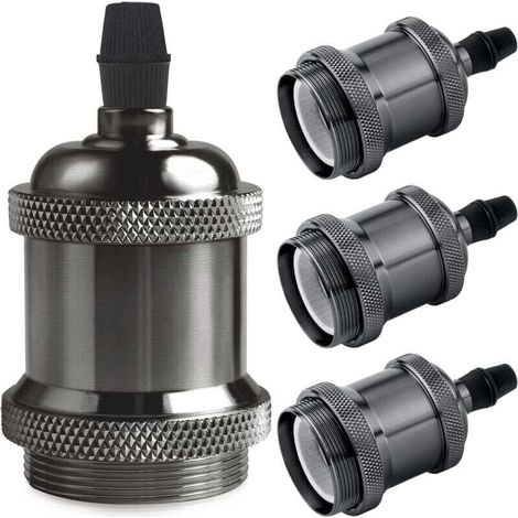 Douille E27 vintage noire perle – Lot de 4 pièces – Céramique et aluminium – Max 600W, 250V, résistance thermique 600°C