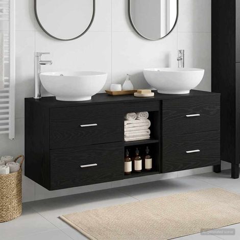 vidaXL Bathroom Furniture Set 3 pcs Black 129 x 44.5 x 80 cm (1/5)