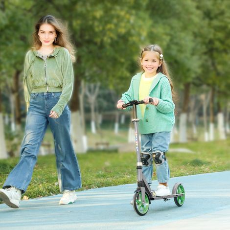 Trottinette enfants 6 à 12 ans, trottinette pliable à 2 roues, hauteur réglage, pour filles et garçons, scooter vert (1/5)