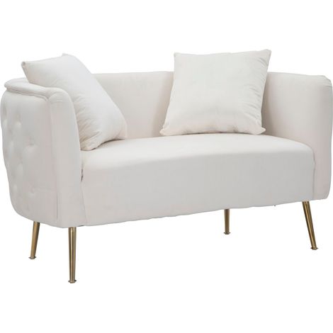 Divanetto Bucarest Crema 127x74x73 cm Legno e Spugna e Tessuto e Metallo Crema e Oro (1/5)