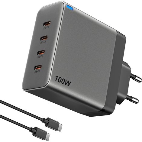 Chargeur USB-C 100W GaN 4 Ports - Charge Rapide PD - Compatible MacBook Pro/Air, Samsung Galaxy S25, iPhone 15-17, iPad (Noir) (1/5)