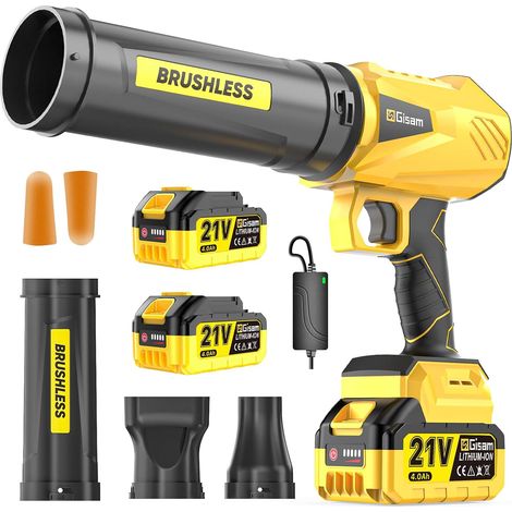 Souffleur à feuilles sans fil, moteur sans balais avec 2 batteries de 4,0 Ah, souffleur de feuilles max 900 000 tr/min, débit d'air 800 m³/h, 3 buses, 0,8 kg léger – Idéal pour les feuilles/neige (1/5)