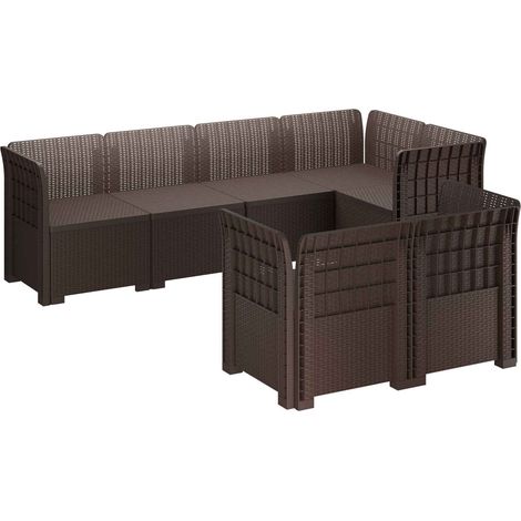 7-Seater Garden Sofa Rattan Look PP Brown vidaXL (1/5)