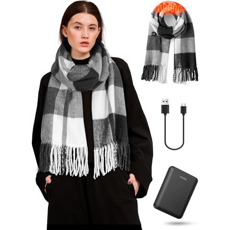 Écharpe chauffante avec alimentation sûre et stable de 12W, réglable en 3 niveaux de température, look élégant, idéal pour les sports de plein air tels que le vélo d'hiver, la pêche, le ski (1/5)