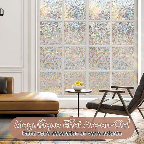 Film électrostatique à effet arc-en-ciel pour fenêtres, préservant l'intimité et offrant une protection UV. (1/4)