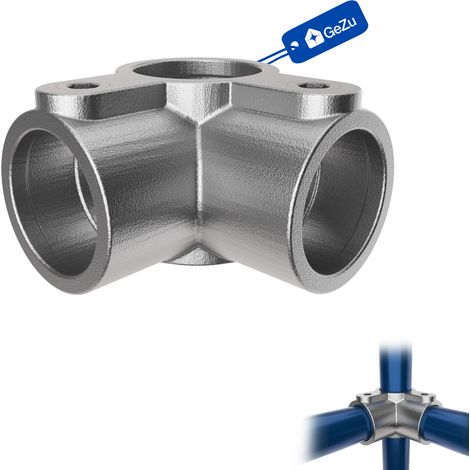 Raccord d’angle traversant 3 voies Ø42 mm galvanisé argent – collier de tube traversant connecteur tubulaire multi-voies – Raccord ubulaire croix, kee klamp, connecteur voies – GeZu Impex