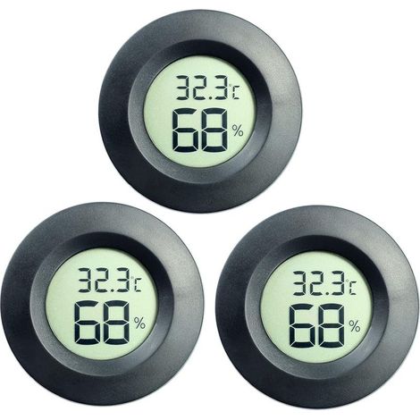 3er-Pack Digitales LCD-Hygrometer-Thermometer zur Feuchtigkeitsmessung für Luftbefeuchter, Luftentfeuchter, Gewächshaus, Keller, Babyzimmer (Schwarz) (1/4)