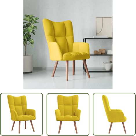 The Living Store Chaise de relaxation Jaune moutarde Velours - Fauteuil Relaxant - Chaise Lounge - Fauteuil Confortable - Mobilier Salon - Décoration Intérieure (1/5)