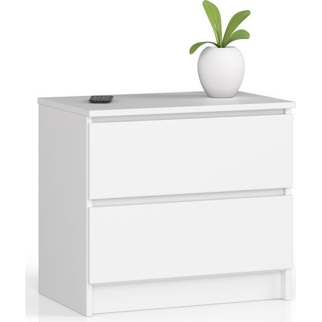 Akord – Table de chevet 2 tiroirs – Panneau stratifié blanc – Dimensions 60x40x55 cm – Finition mate – Limiteur d'extension de tiroir (1/5)