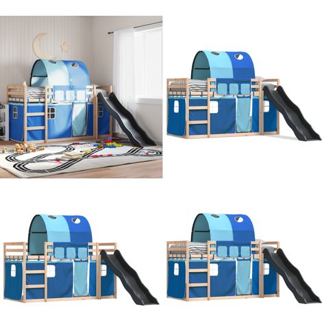 Etagenbett mit Rutsche und Gardinen Blau 80x200 cm - Etagenbett - Hochbett - Kinderbett - Holzbett - Kiefernholz - Home & Living (1/5)