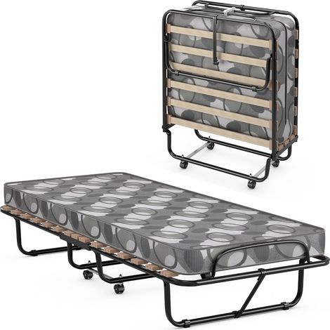 COSTWAY Brandina Pieghevole con Materasso, in Memory Foam, Struttura Resistente e 4 Ruote Girevoli, Lettino Pieghevole per Casa Ufficio, 190x80x33 cm (Grigio) (1/5)