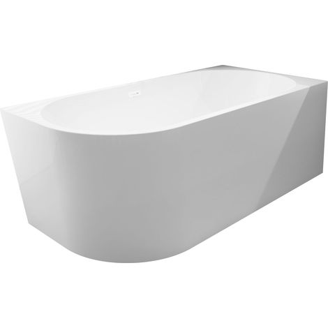 Balneo Baignoire semi-îlot Murale 170x80cm droite, accessoires blanc, Acrylique thermoformé 3.5mm, avec pieds réglables, AVOLA (1/4)