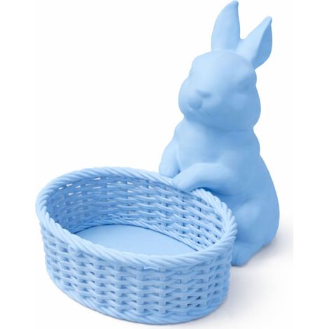 Decoración de Pascua: conejito azul con cesta. Adorno navideño.