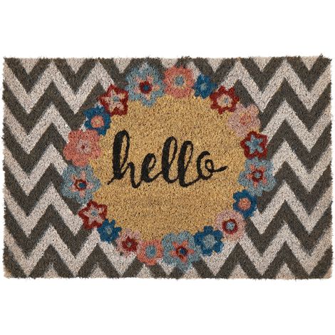 Felpudo moderno de interior 40 x 60 cm motivo chevron revestimiento de PVC antideslizante fibra de coco multicolor Tahan