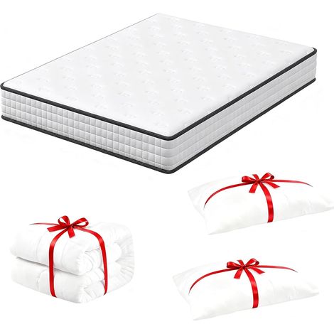 DEWINNER Matelas 140x190, Ensemble Matelas, 180x200cm Couette et 2 x Oreiller, 22cm Épaisseur, 7 zones de confort adaptatives, Réversible à Deux Faces Utilisables, Certificat Oeko Tex