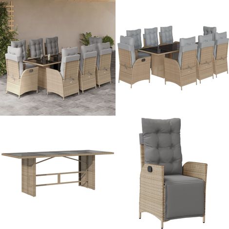 Ensemble à manger de jardin et coussins 9 pcs mélange beige - Chaise de jardin - Table de jardin (1/5)