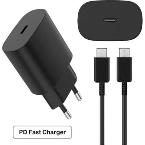 Le chargeur rapide Samsung 25 W. livré avec un câble de données USB-C de 2 mètres. est un adaptateur de charge ultra-rapide pour les Galaxy S24. S23 et S22 Ultra. et sert également de prise secteur po (1/5)
