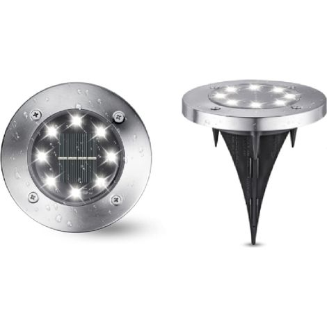 Lot de 2 lampes solaires de jardin blanches , 8 LED 6 000 K , étanches IP65 , éclairage d'extérieur encastré pour allée , pelouse et terrasse (1/5)