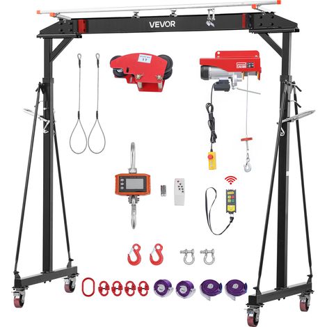 VEVOR Grúa Pórtico Capacidad de 997 kg, Grúa Pórtico Móvil con Carro Manual, Polipasto Electrico, Ruedas con Bloqueo, Altura Ajustable de 243 a 363 cm para Taller, Garaje, Almacen y Cargas Pesadas (1/5)