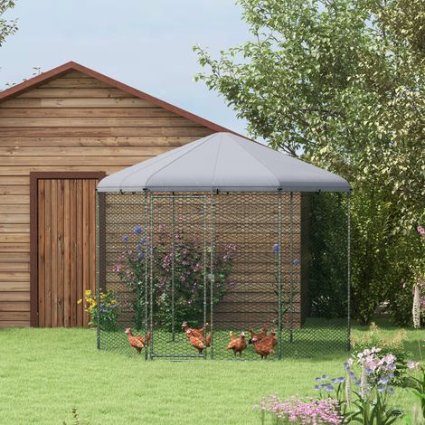 Enclos poulailler extérieur 5 m² parc grillagé dim. 2.8L x 2.45l x 2.46H - espace couvert - 5/8 poules (1/5)