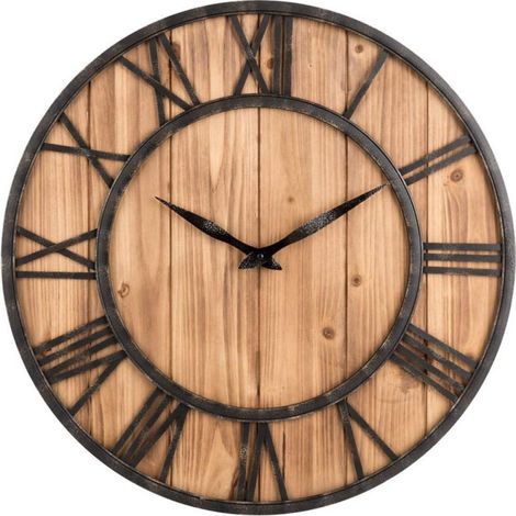 (40 cm de diamètre Horloge en Fer forgé en Bois Horloge Murale Ronde Horloge à Quartz décorative silencieuse dans Le Salon café (1/4)