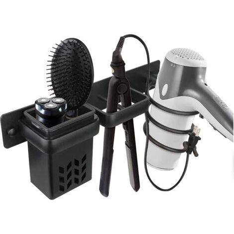 Hair Dryer Bathroom Storage Holder Accessories Organizer Holder Set and Straightener Professional Aluminum Wall Accessory for,Shelf with Holes for Silver Black (1/5)