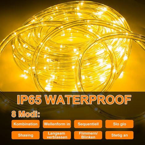 Randaco LED Lichtschlauch Außen Innen,240 LEDs Wasserfest LED Schlauch,Partylicht Dekobeleuchtung Weihnachten,Gelb 50m