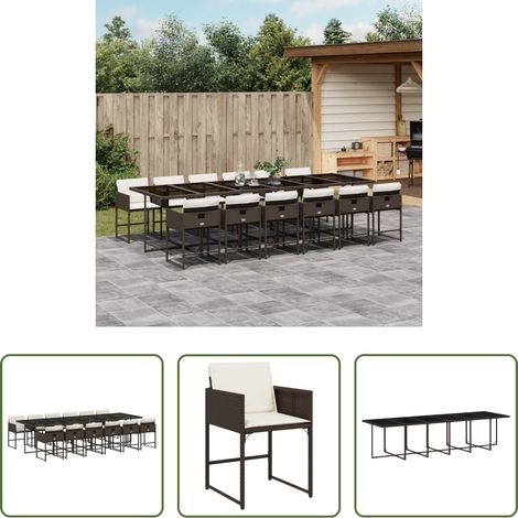 Essgruppe - 13-tlg. Garten-Essgruppe mit Kissen Braun Poly Rattan (1/5)