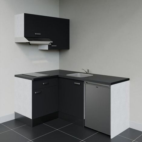 Kitchenette KA02 Noir - Plan de travail Noir texturé - Crédence : Non - Electroménager : Inox (1/4)