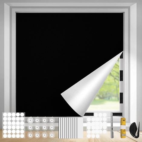 300x145cm Volet Interieur Fenetre sans Percage avec 35 Velcros et 12 Ventouses, Film Store Occultant Fenêtre pour Toit, 100% Blackout Matériau Rideau Occultant pour Bébé Chambres (1/5)