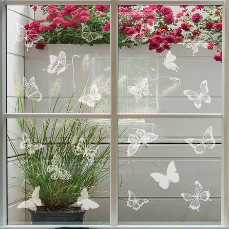 48 Pièces Autocollant Fenêtre Anti Collision Stickers, Autocollant Porte PVC Statique 4 Pcs 22x30cm, Papillons, Décoration Verre (papillons) (1/5)