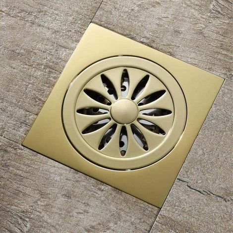 Square round 10.2 cm gold copper bathroom floor drain (1/5)