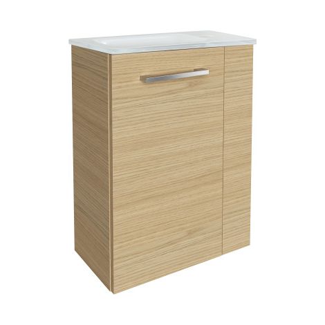 Fackelmann B. STYLE SBC Gäste-WC Set 2 Teile – Waschtischunterschrank in Holz Braun mit Waschbecken aus Glas in Weiß – Waschbeckenunterschrank schmal – Türanschlag links – 45 cm breit"-"90099145 (1/5)