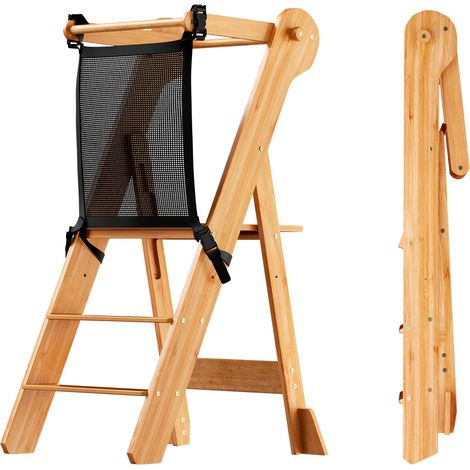 Tour D'observation Enfant Pliable 2 Hauteurs Réglables, Tour d'apprentissage Sécurisée avec Angles Anti-Bascule Chaise pour Enfants de 18 Mois À 6 Ans - Classic Natural (1/5)