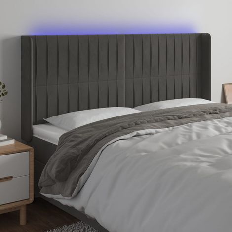 vidaXL Tête de lit à LED Gris foncé 163x16x118/128 cm Velours (1/5)