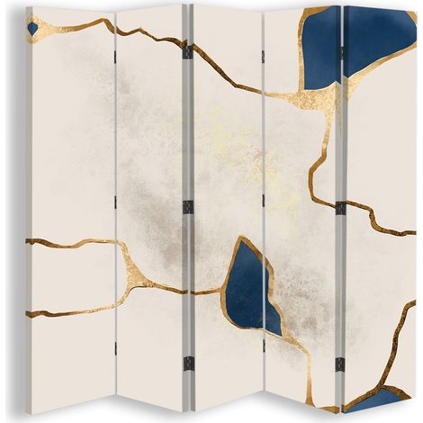 Paravento bilaterale, Linee blu-oro - 180x170 (1/5)