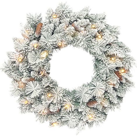 Couronne de Noël avec lumières LED, pommes de pin, décoration de porte verte et blanche, Ø60 x 8 cm