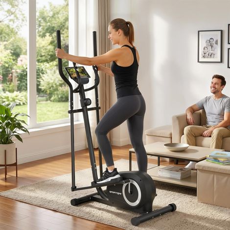 Vélo elliptique – Écran LCD. résistance 8 niveaux. capteur pouls. Bluetooth. support téléphone. dimensions 100 x 52 x 153 cm. gris – Fitness connecté à domicile (1/5)