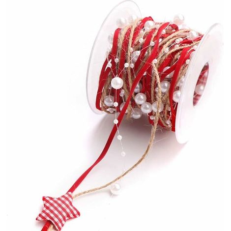 Christmas Bead Garland Bead Ribbon Red Star String and Jute Twine 3 Strings in 1 Roll for Christmas Tree Decoration DIY Wedding Gift Wrapping Craft (1/5)