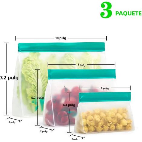 3pcs1 Sac de conservation alimentaire réutilisable en silicone PEVA étanche avec point d'en-tête pour congélateur et sandwichs (1/4)