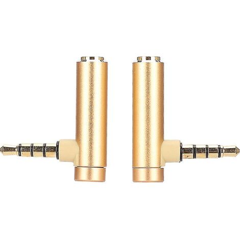 Adaptateur 3,5 mm mâle vers femelle, 2 pièces, prise Jack stéréo à angulaire droit pour casque,doré (1/4)