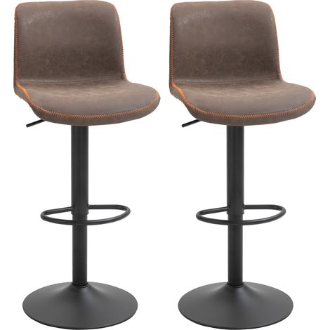 Lot de 2 tabourets de bar vintage réglables pivotants avec repose-pied PU marron surpiqûre orange