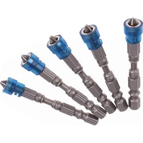 Lot de 5 embouts de tournevis magnétiques cruciformes professionnels robustes, bleus, 65 mm (1/5)