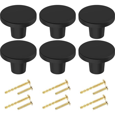 Pièces Boutons de Tiroir (23mm32mm), Boutons de Meubles en Or Noirs, Poignee de Porte Dorés en Laiton, Boutons Armoire Ronds, Avec Vis tronçonnables p (1/5)