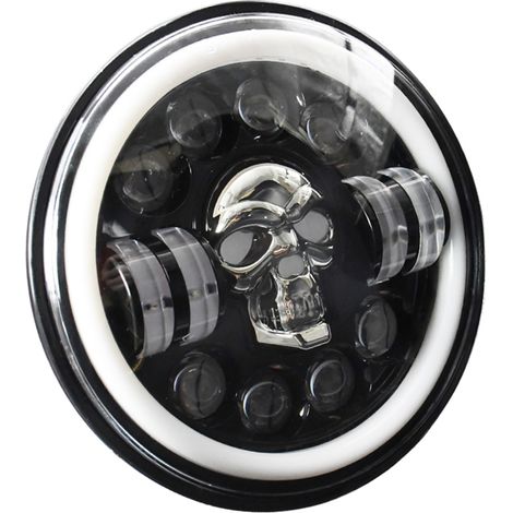 1 phare LED rond de 7 pouces à motif de crâne avec feux de route/croisement, clignotants DRL et lumière d'angle colorée (1/5)