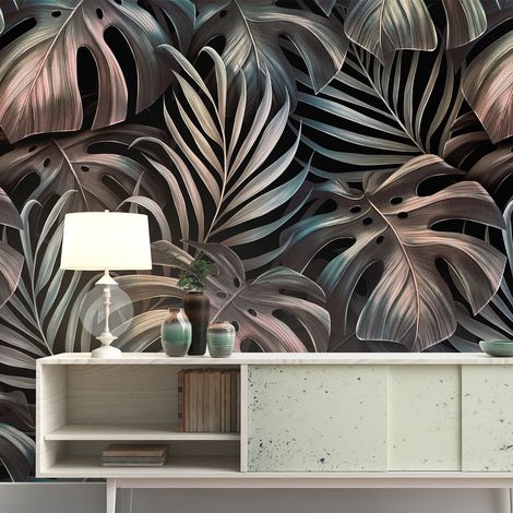 Papier peint panoramique - Feuilles tropicales - 260 cm x 130 cm (1/4)