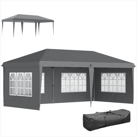 Store banne Tonnelle pop-up 3 x 6 m avec 3 côtés démontables gris (1/5)