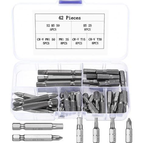 42 Pcs Embouts de Vissage, Embout Torx Embout PH Tournevis de Precision, H5 PH1 T15 T20 Bits, Embouts étoilé de Sécurité de Précision, Jeu d'embouts Torx à Tige Hexagonale 1/4" (1/5)