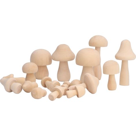 Lot de 40 champignons en bois créatifs DIY pour enfants, décoration artisanale moderne et chaleureuse pour la maison, emballage en boîte kraft. (1/5)